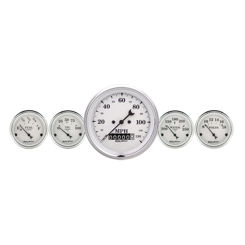 AutoMeter Gauge Kit 5 Pc. 3-3/8in. & 2-1/16in. Elec. Speedometer Old Tyme White thumbnail 5