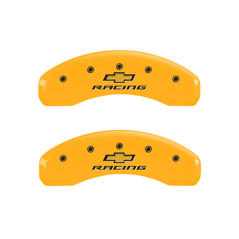MGP 4 Caliper Covers Engraved Front & Rear Chevy racing Yellow finish black ch thumbnail 8