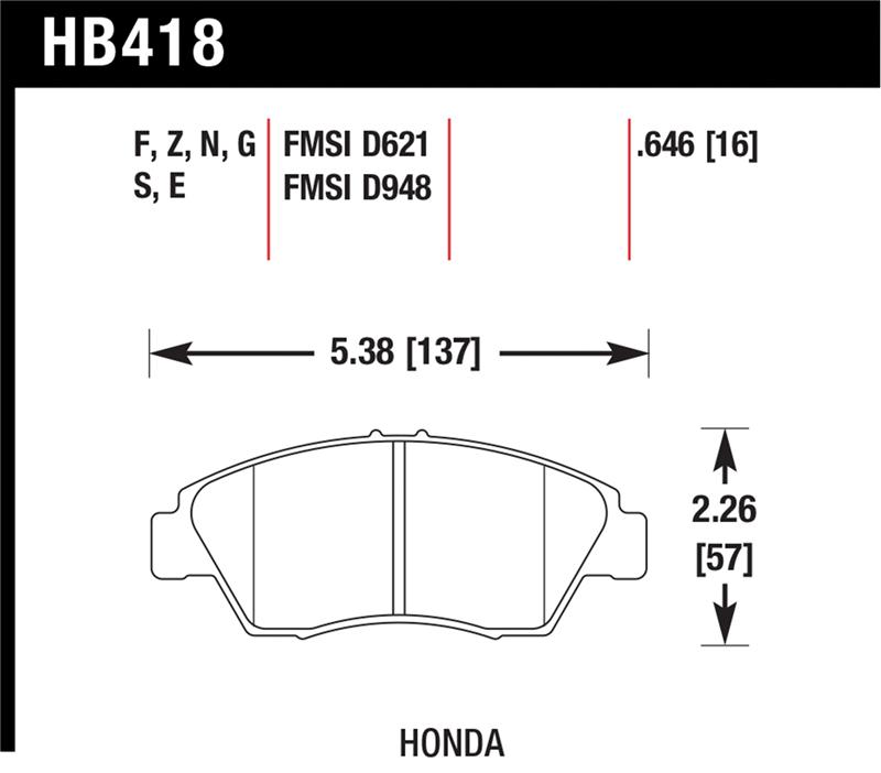 Hawk 02-06 RSX (non-S) Front / 03-09 Civic Hybrid / 04-05 Civic Si HPS Street Rear Brake Pads