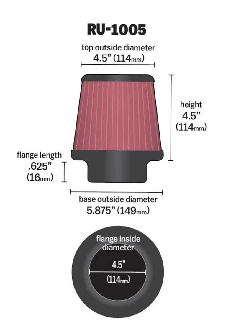 K&N Filter Universal X Stream Clamp-On 4-1/2in Flange 5-7/8in Base 4-1/2in Top 4-1/2in Height thumbnail 4