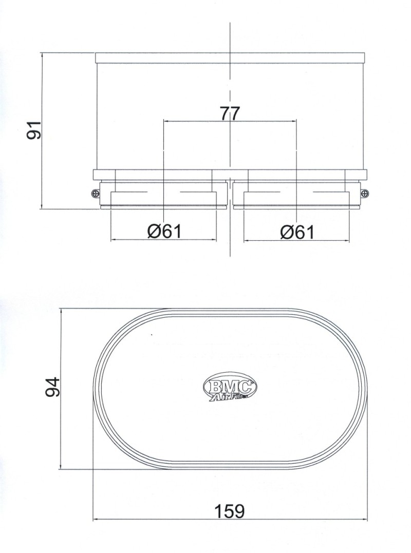 BMC Twin Air Carburetor Filter - 61mm x 2 ID / 74mm H