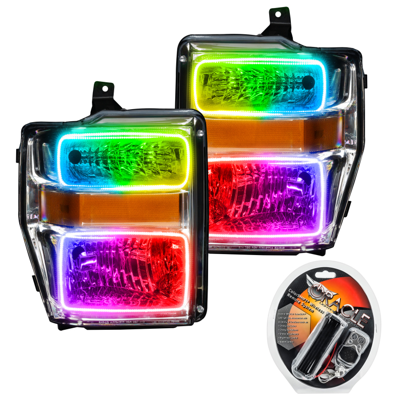 Oracle 08-10 Ford F250/350 Pre-Assembled Halo Headlights - Chrome Housing - ColorSHIFT thumbnail 2