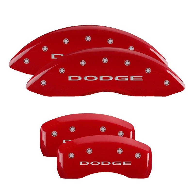 MGP 4 Caliper Covers Engraved Front & Rear With out stripes/Dodge Red finish silver ch thumbnail 7