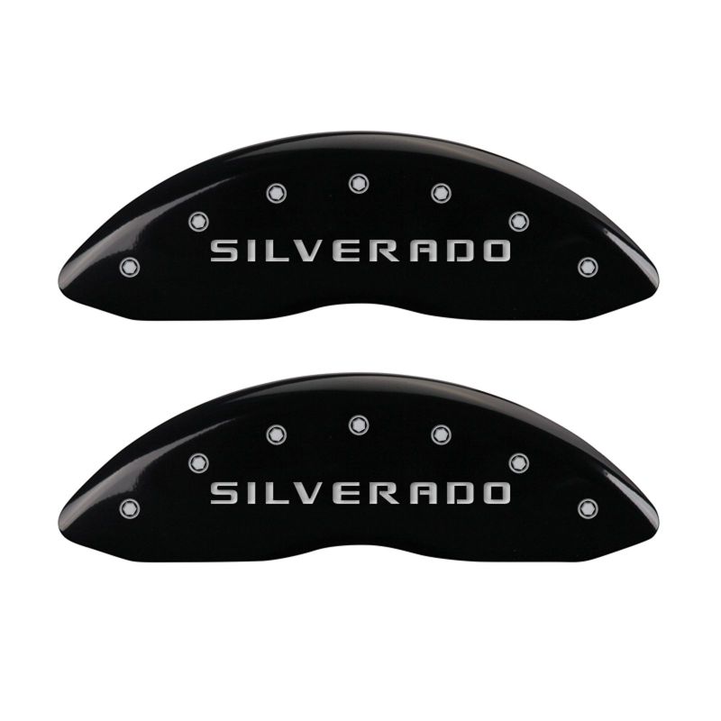 MGP 4 Caliper Covers Engraved Front & Rear Silverado Black finish silver ch thumbnail 7