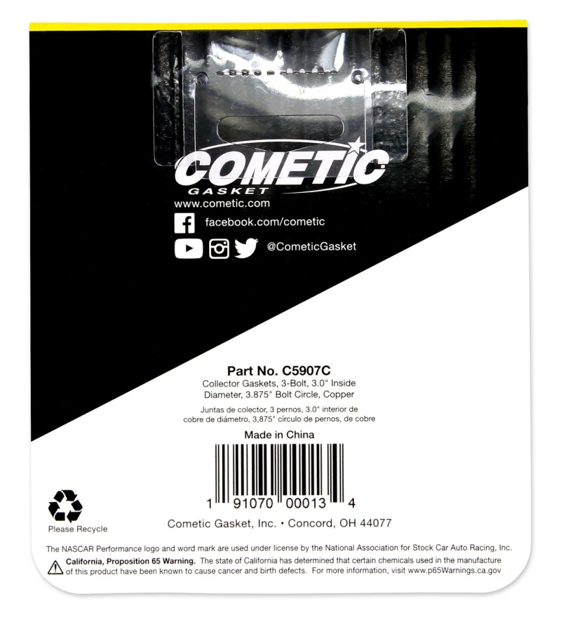 Cometic 3.0in Copper Header Collector - .043in DIA Port/3.875 Bolt Circle thumbnail 5
