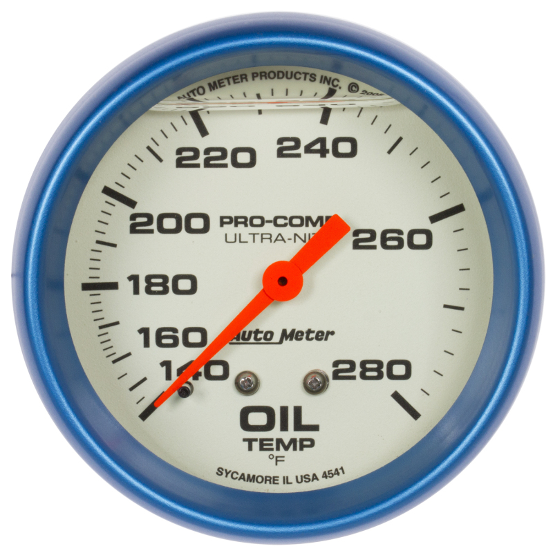 AutoMeter Gauge Oil Temp 2-5/8in. 140-280 Deg. F Liquid Filled Mech Glow In Dark Ultra-Nite thumbnail 4
