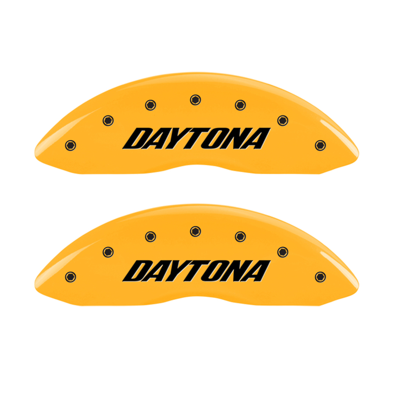 MGP 4 Caliper Covers Engraved Front & Rear Daytona Yellow finish black ch thumbnail 7