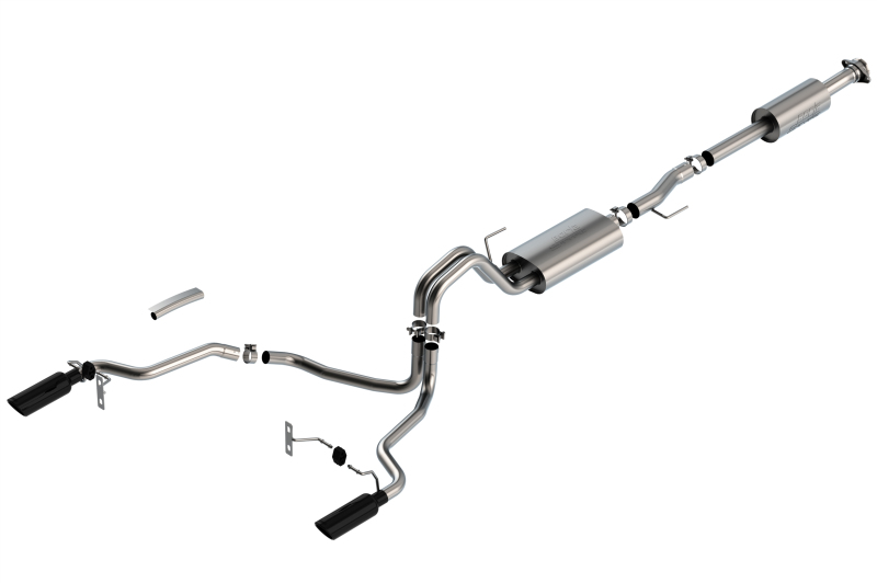 Borla F-150 2021 3.3L CC SB EC STB XL/XLT/Lariat/KR/Plnm/LTD 3/2.25 SRE Cat-Back S-Type BLK CHR Tips thumbnail 2