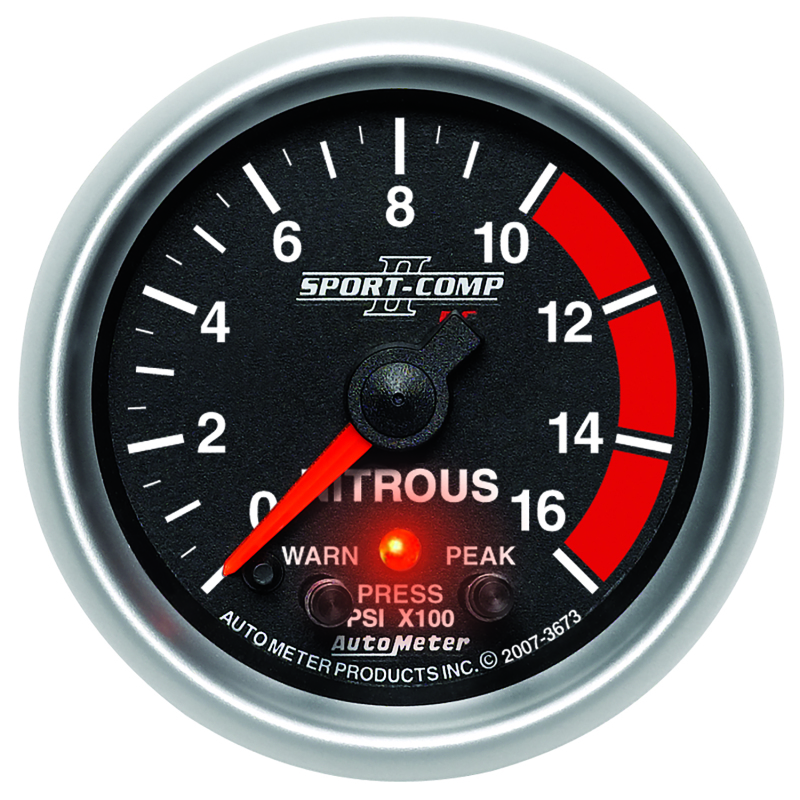 Autometer Sport-Comp II Pro Control 52mm 1600 PSI Nitrous Pressure Gauge