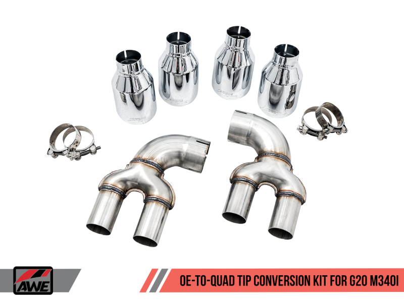 AWE Tuning 2019+ BMW M340i (G20) OE-Config-To-Quad Tip Conversion Kit - Chrome Silver Tip thumbnail 6