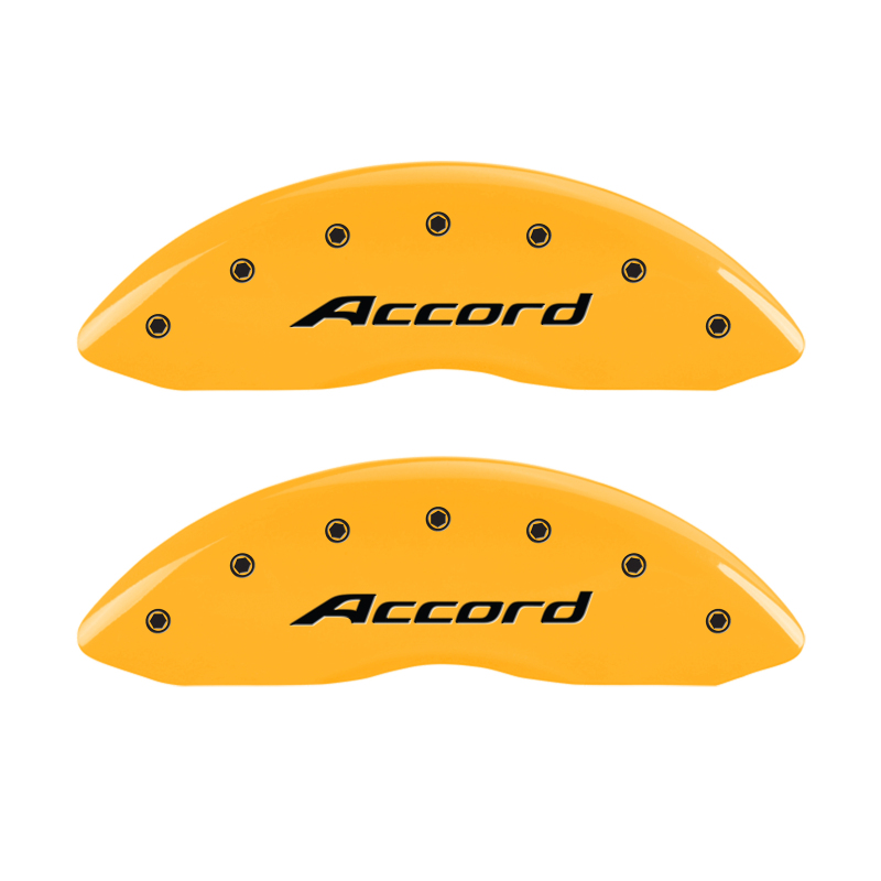 MGP 4 Caliper Covers Engraved Front Accord Engraved Rear Accord Yellow finish black ch thumbnail 4