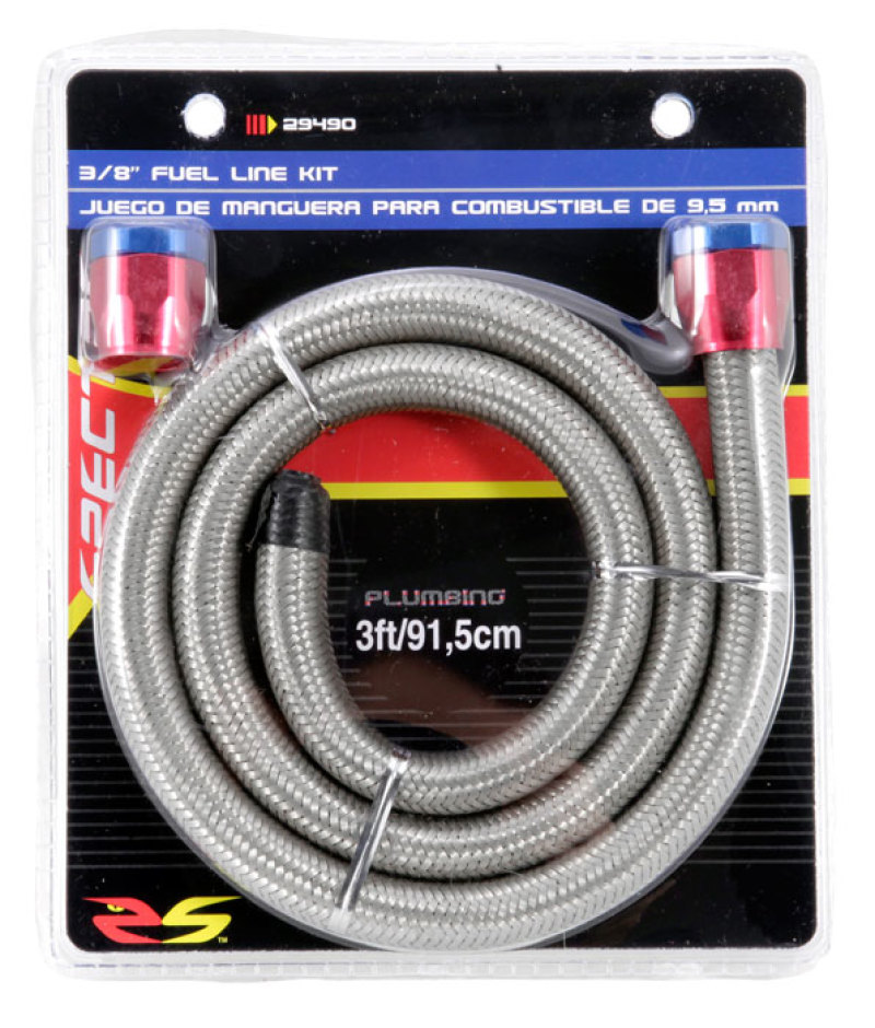 Spectre Stainless Steel Flex Fuel Line 3/8in. ID - 3ft. w/Clamps Red/Blue thumbnail 5