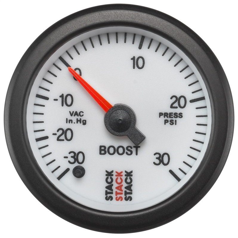 Autometer Stack 52mm -30INHG to +30 PSI (Incl T-Fitting) Pro Stepper Motor Boost Press Gauge - White thumbnail 2