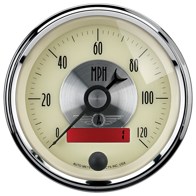 AutoMeter Gauge Speedo 3-3/8in. 120MPH Elec. Program W/Lcd Odo Prestige Antique. Ivory thumbnail 3