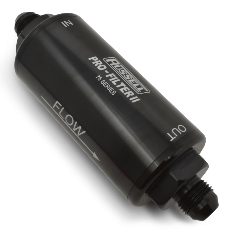 Russell ProFilter 2 40 Microns Fuel Filter with -6 AN Inlet Size 750604 Filter, Pro-Filter 2, 75 Series, Male In/Out, Microns, 6.25 in. Length, Aluminum, Black, Each thumbnail 8