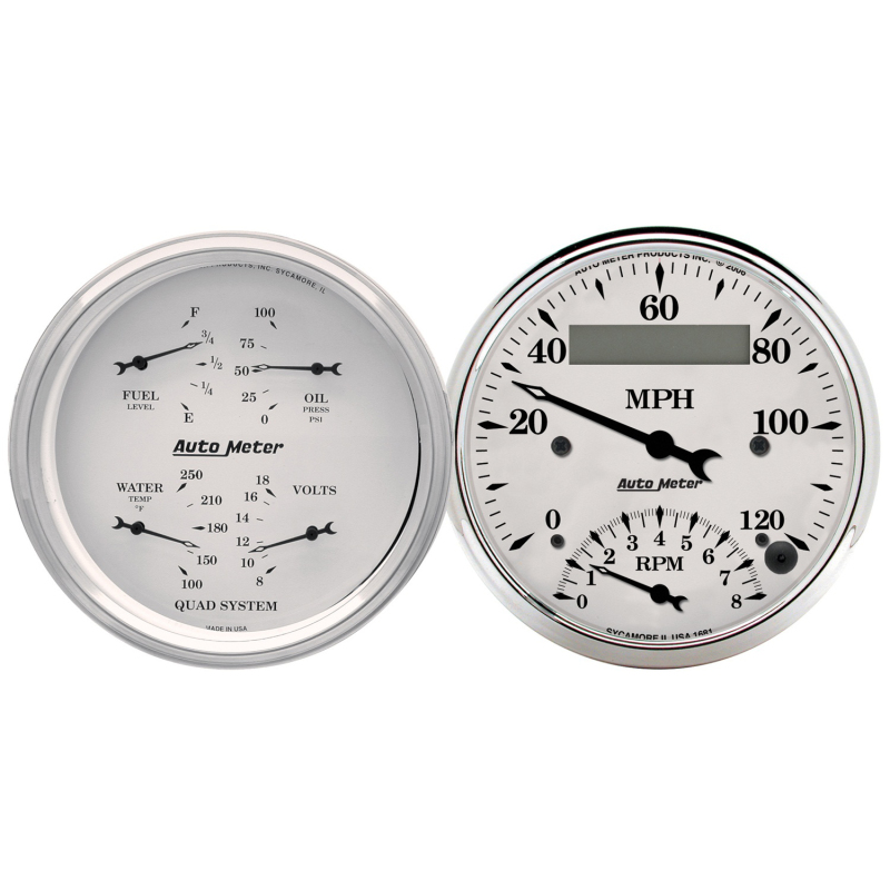AutoMeter Gauge Kit 2 Pc. Quad & Tach/Speedo 3-3/8in. Old Tyme White thumbnail 5