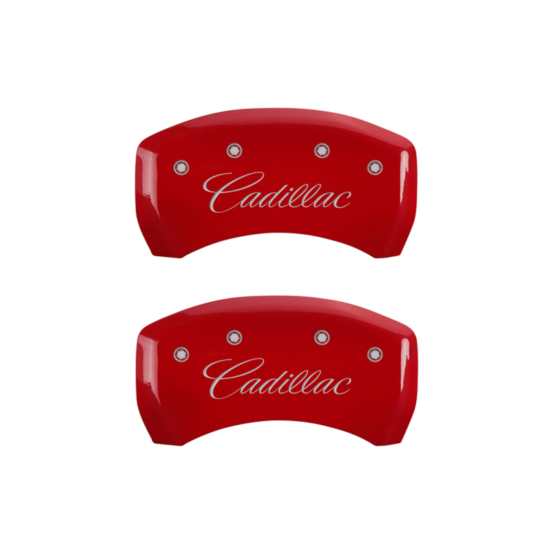 MGP 4 Caliper Covers Engraved Front & Rear Cursive/Cadillac Red Finish Silver Char 2016 Cadillac CT6 thumbnail 6