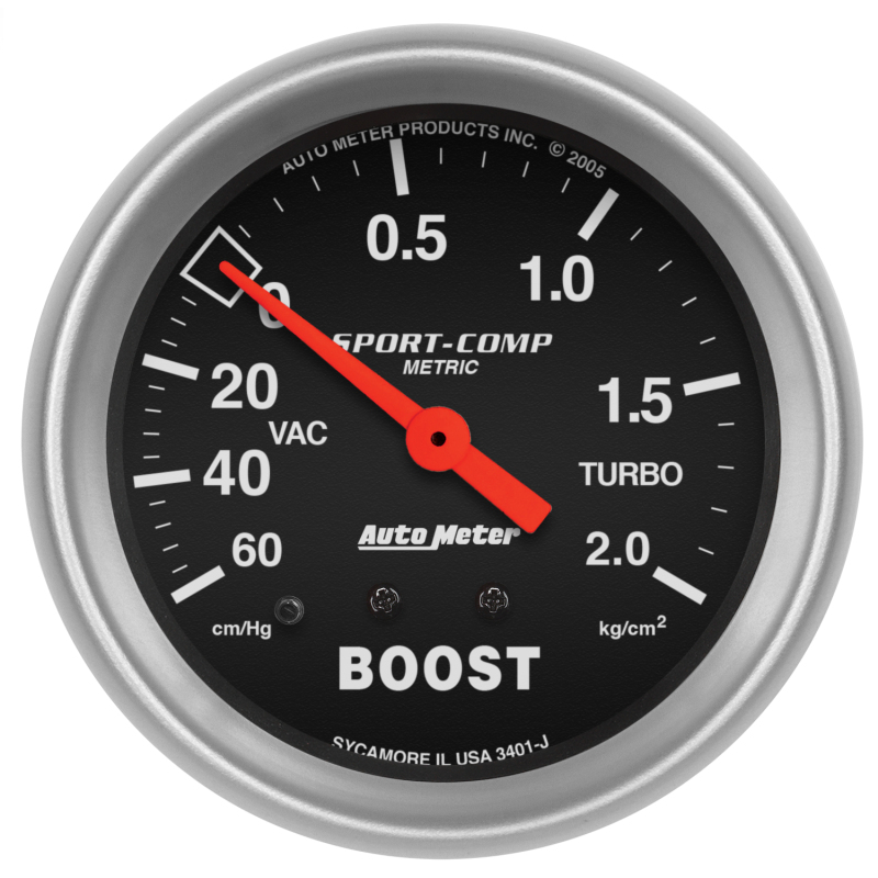 Autometer Sport-Comp 66.7mm METRIC 60 cm/Hg-2.0 Kg/Cm2 Mechanical Vacuum/Boost Gauge thumbnail 4