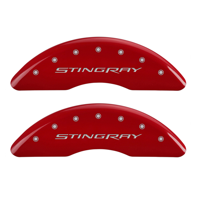 MGP 4 Caliper Covers Engraved Front & Rear Stingray Red finish silver ch thumbnail 5