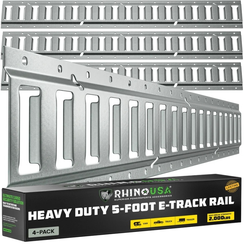 Rhino USA 5Ft E-Track Tie-Down Rails, Silver (4 Pack)