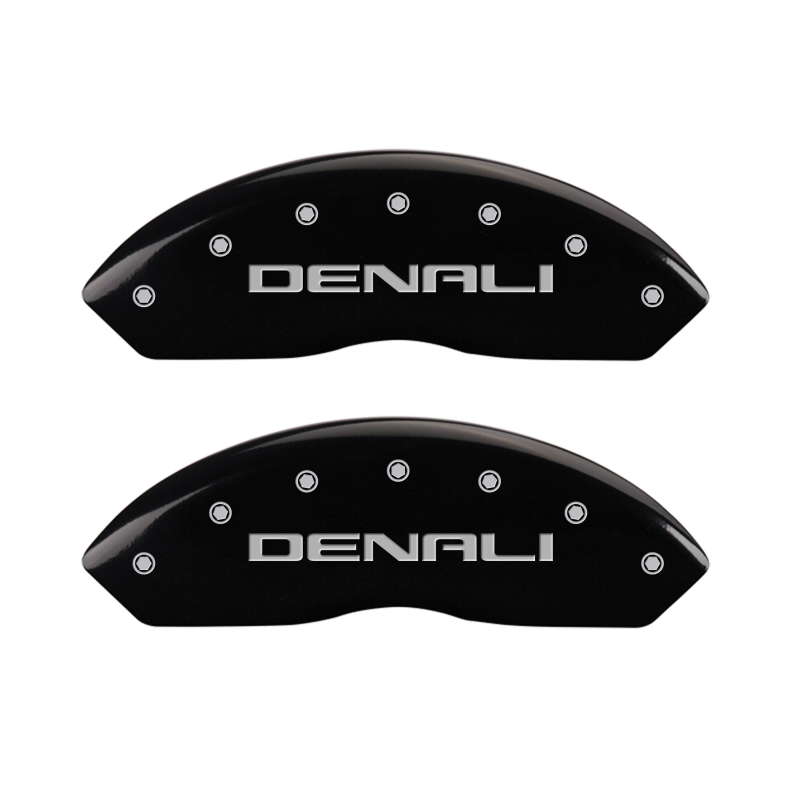 MGP 4 Caliper Covers Engraved Front & Rear Denali Black Finish Silver Char 2019 GMC Arcadia thumbnail 5