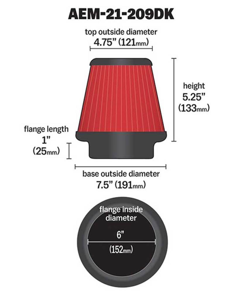 AEM 6 in x 5 in Dryflow Conical Air Filter thumbnail 5