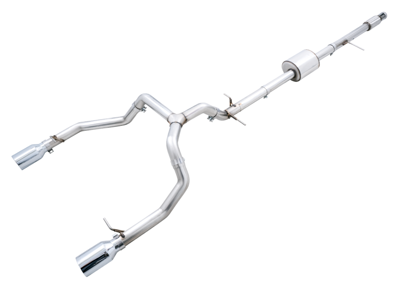 AWE Tuning 4th Gen GM 1500 5.3L 0FG Cat-Back Split Rear Exit (Flat Bumper) - Quad Chrome Tips thumbnail 3