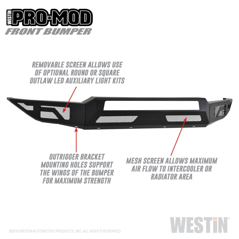 Westin Pro-Mod Front Bumpers for 2017-2022 F-250 SUPER DUTY, F-350 DUTY - 58-41175 Bumper, Pro-Mod, Fabricated, Steel, Black Textured Powdercoated, Ford, Each thumbnail 8