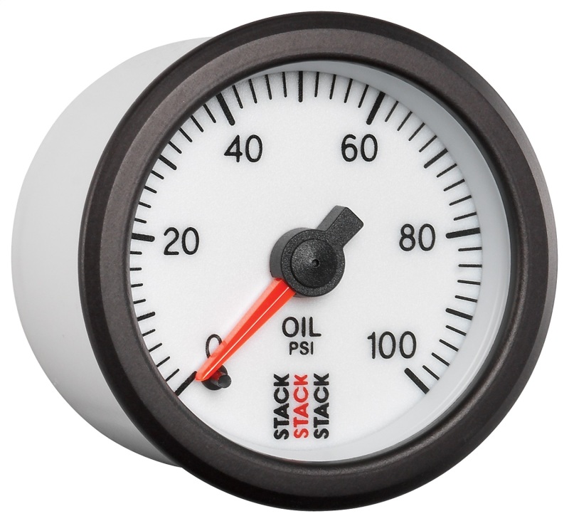 Autometer Stack 52mm 0-100 PSI 1/8in NPTF Male Pro Stepper Motor Oil Pressure Gauge - White thumbnail 2