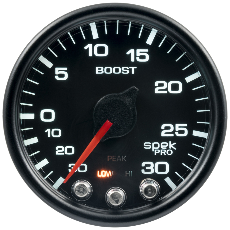Autometer Spek-Pro Gauge Vac/Boost 2 1/16in 30Inhg-30psi Stepper Motor W/Peak & Warn Black/Black thumbnail 5