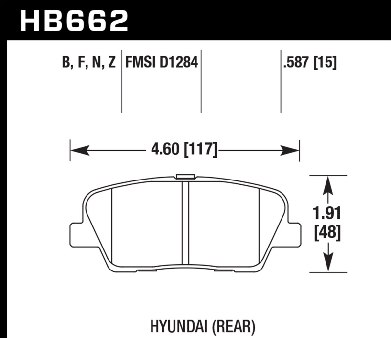 Hawk 10 Hyundai Genesis Coupe (w/o Brembo Breaks) HP+ Autocross 15mm Rear Brake Pads thumbnail 4