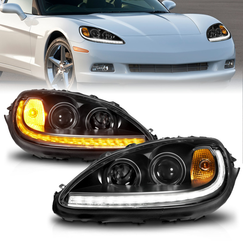 ANZO 05-13 Chevrolet Corvette Projector Headlights w/switchback & Sequential LED - Black Amber thumbnail 8