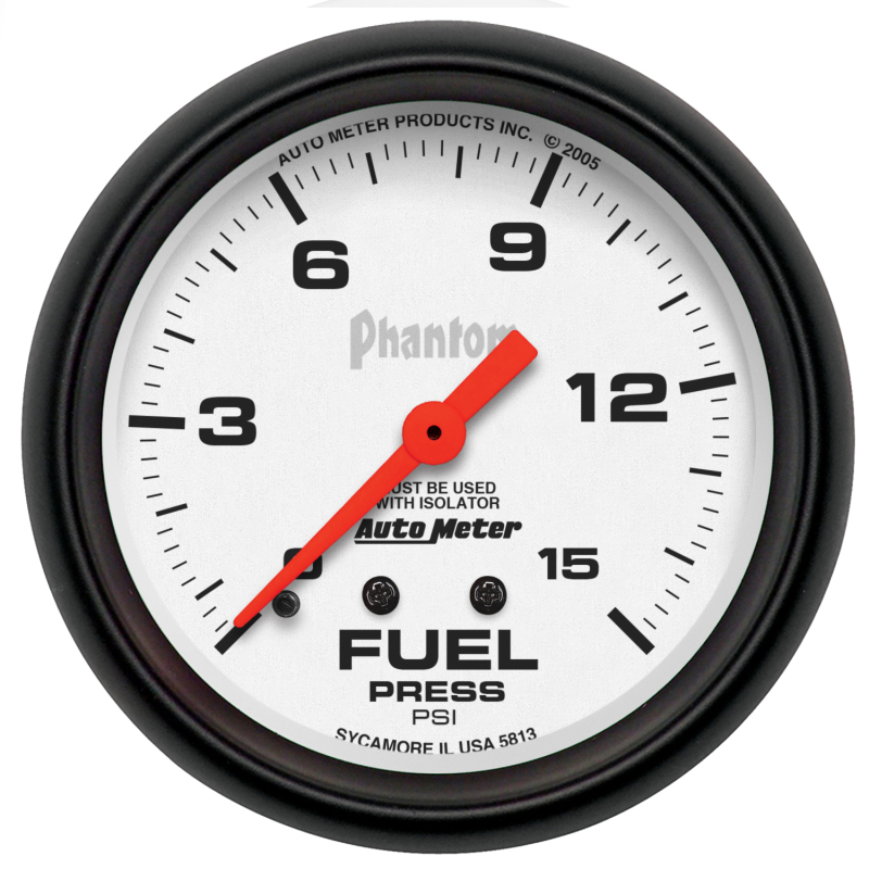 Autometer Phantom 2 5/8in 15psi Mechanical w/ Isolator Fuel Pressure Gauge