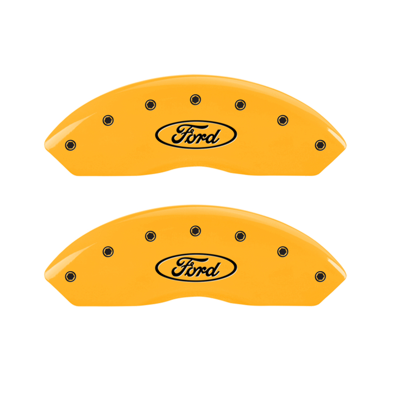 MGP 4 Caliper Covers Engraved Front & Rear Oval logo/Ford Yellow finish black ch thumbnail 8