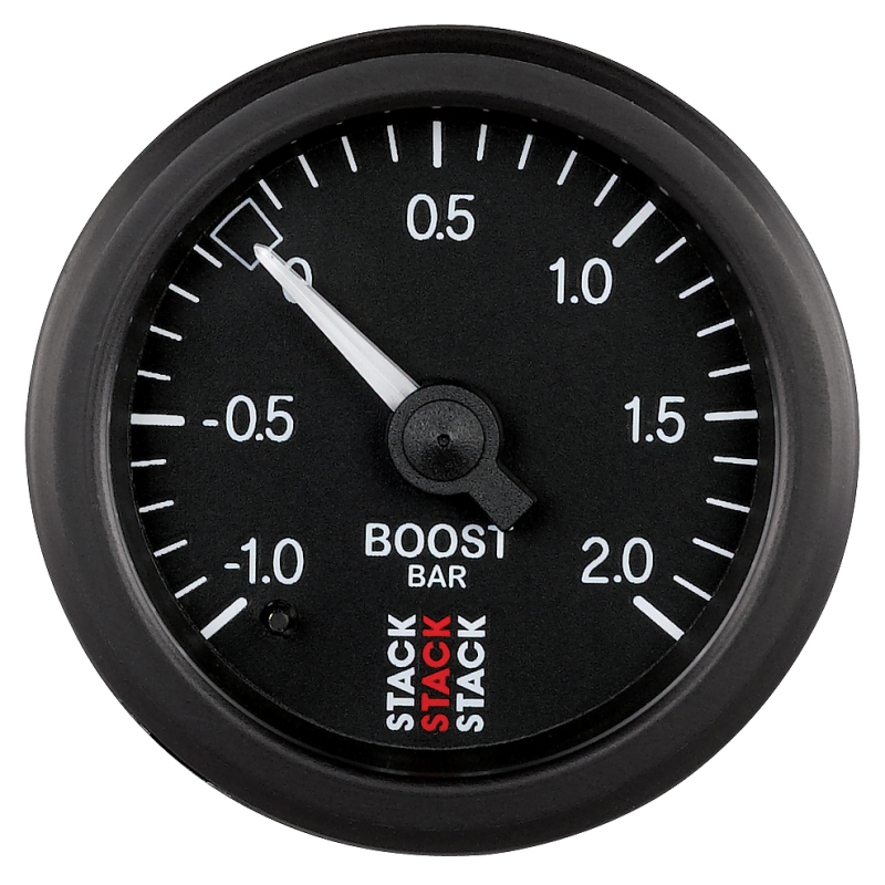 Autometer Stack 52mm -1 to +2 Bar T-Fitting 0.187in Barb (M) Mechanical Boost Pressure Gauge - Black thumbnail 2