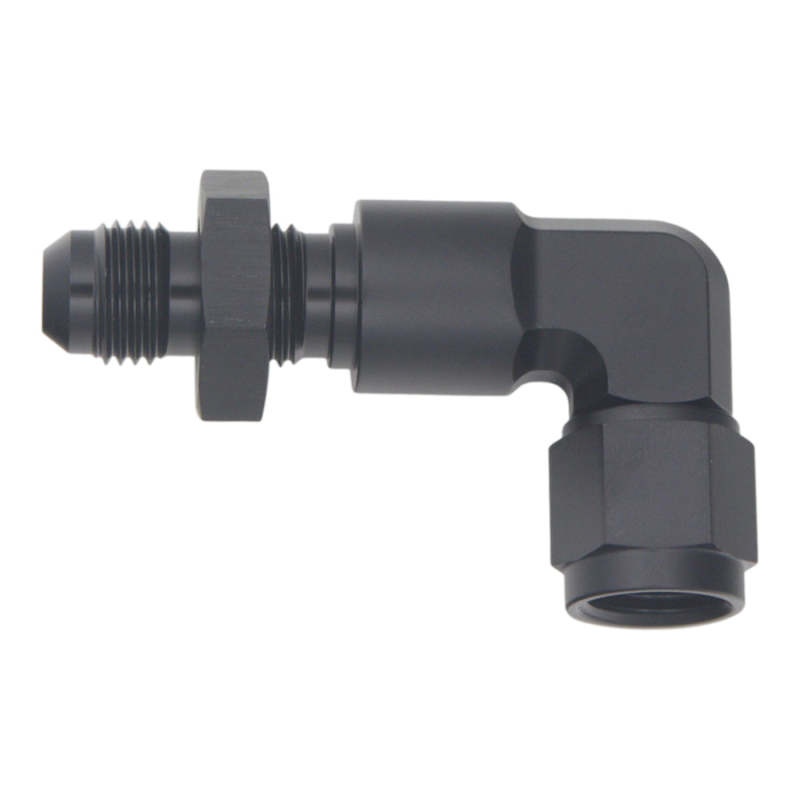 DeatschWerks 6AN Female Flare Swivel to 6AN Male Flare 90-Degree Bulkhead - Anodized Matte Black thumbnail 2