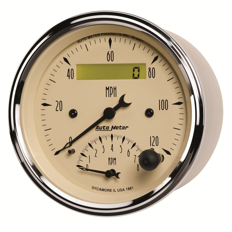 AutoMeter Gauge Tach/Speedo 3-3/8in. 120MPH & 8K RPM Elec. Program. Antique Beige thumbnail 6