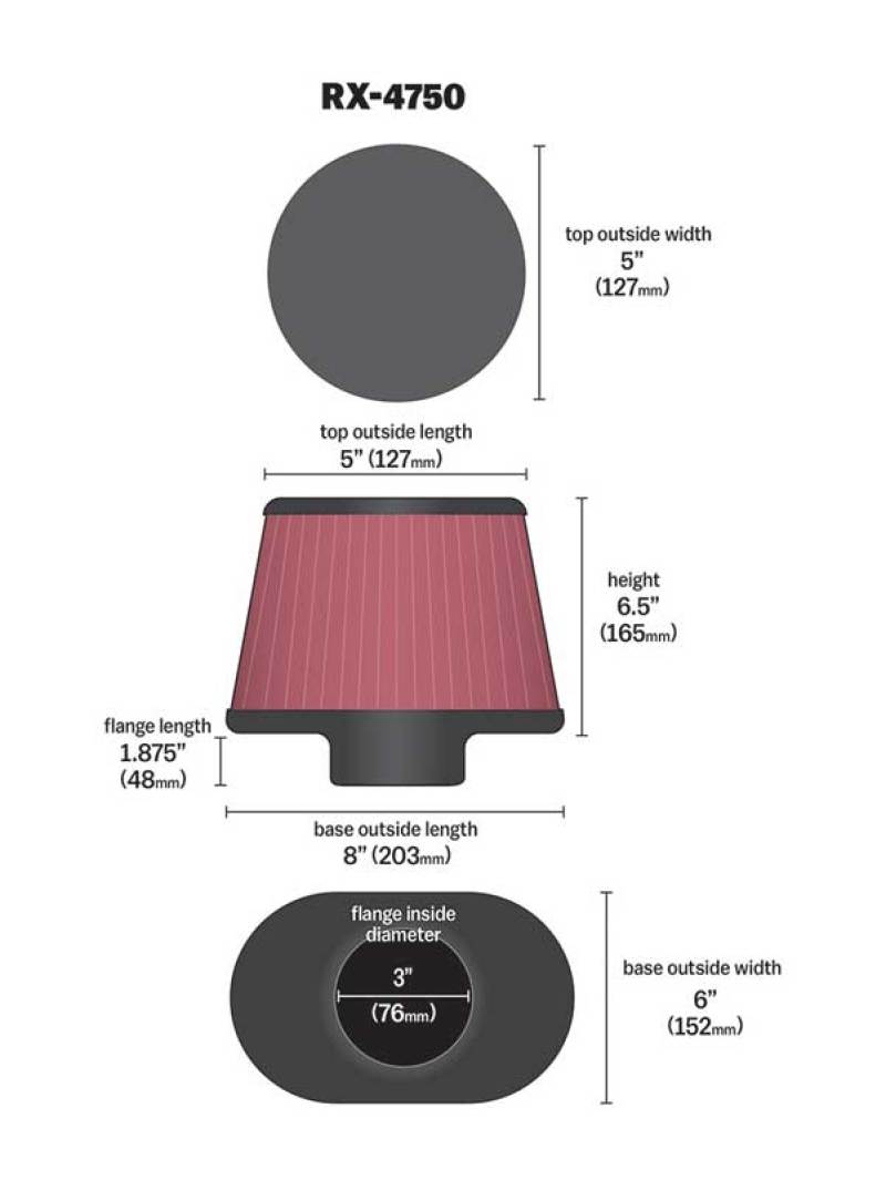 K&N Filter Universal X Stream Clamp-On 3in Flange ID 6inx8in Base 5inx5in Top 6.5in Height thumbnail 4