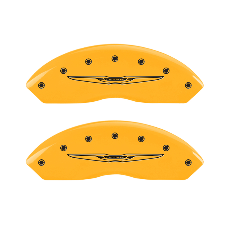 MGP 4 Caliper Covers Engraved Front & Rear Style 2/Chrysler Wing Yellow finish black ch thumbnail 4