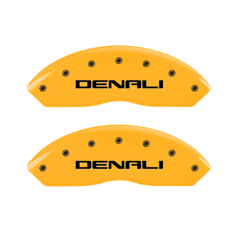 MGP 4 Caliper Covers Engraved Front & Rear Denali Yellow Finish Black Char 2017 GMC Acadia thumbnail 4