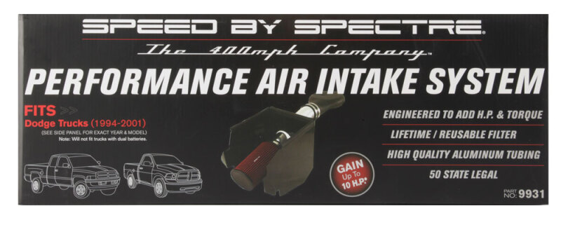 Spectre 94-01 Dodge RAM 1500/2500 V8-5.2/5.9L F/I Air Intake Kit - Polished w/Red Filter thumbnail 9