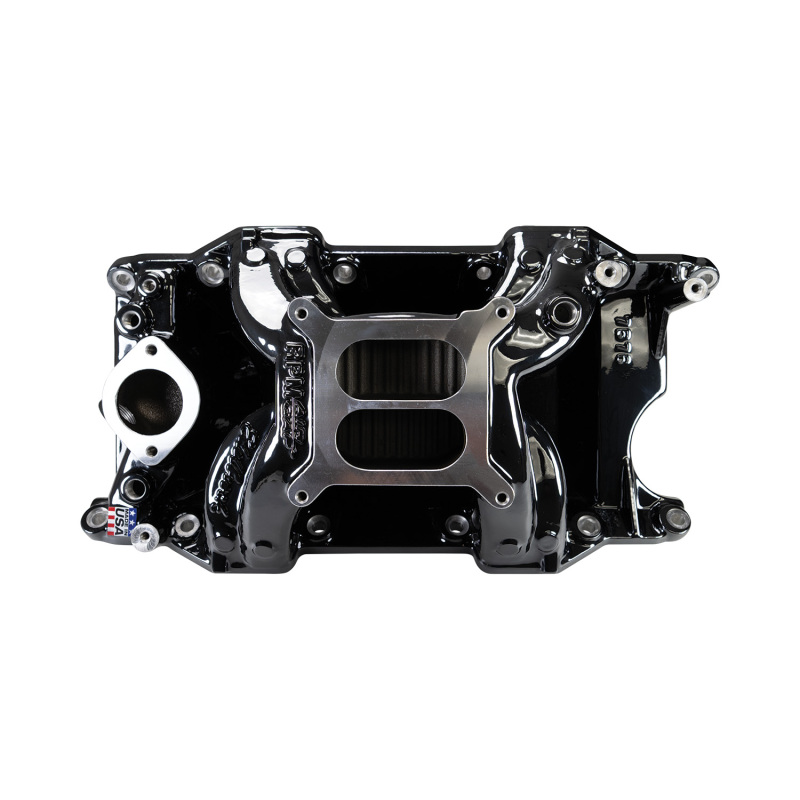 Edelbrock Performer RPM Air-Gap Intake Manifolds 7576-BP Manifold, Air Gap, Dual Plane, Aluminum, Black Plasma Coated, Square Bore, Mopar, Small Block, Each thumbnail 7
