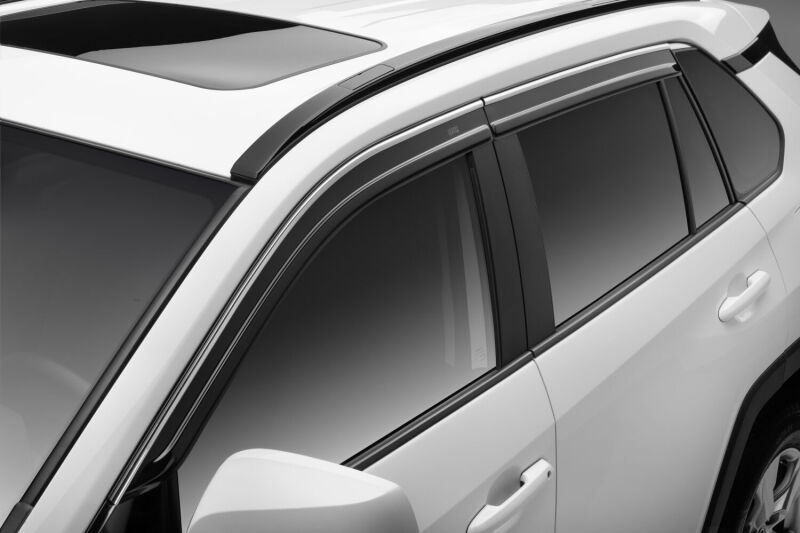 Low Profile Ventvisor Deflector; Smoke with Chrome Trim; Outside Mount; 4 pc.