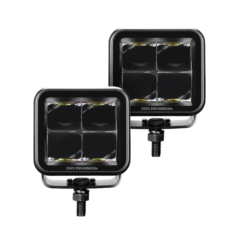 Go Rhino Xplor Blackout Series Cube LED Spot Light Kit (Surface/Threaded Stud Mnt) 2x2 - Blk (Pair) thumbnail 2