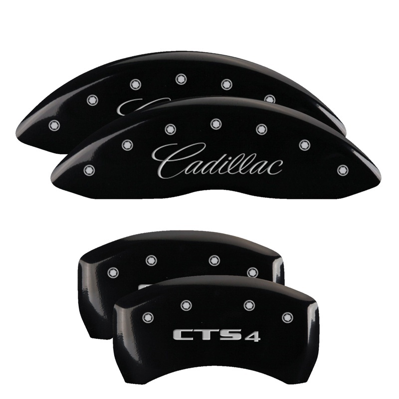 MGP 4 Caliper Covers Engraved Front & Rear Cursive/Cadillac Black finish silver ch thumbnail 3