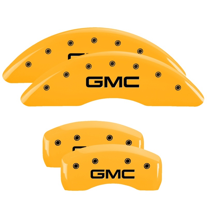 MGP 4 Caliper Covers Engraved Front & Rear GMC Yellow finish black ch thumbnail 7