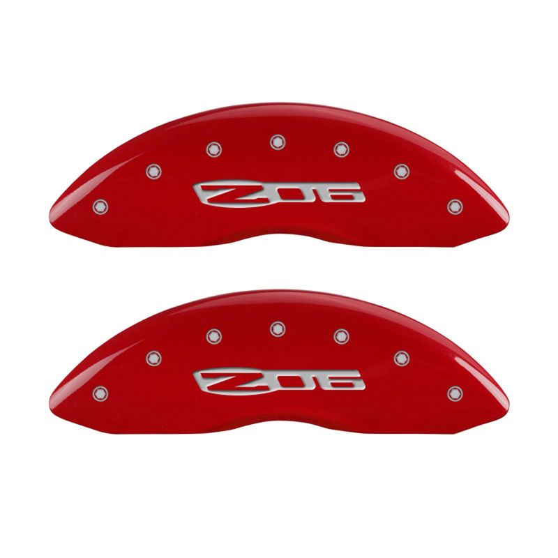 MGP 4 Caliper Covers Engraved Front C6/Corvette Engraved Rear C6/Z06 Red finish silver ch thumbnail 9