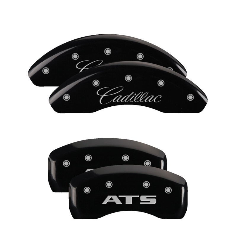 MGP 4 Caliper Covers Engraved Front Cursive/Cadillac Engraved Rear CTS Black finish silver ch thumbnail 7