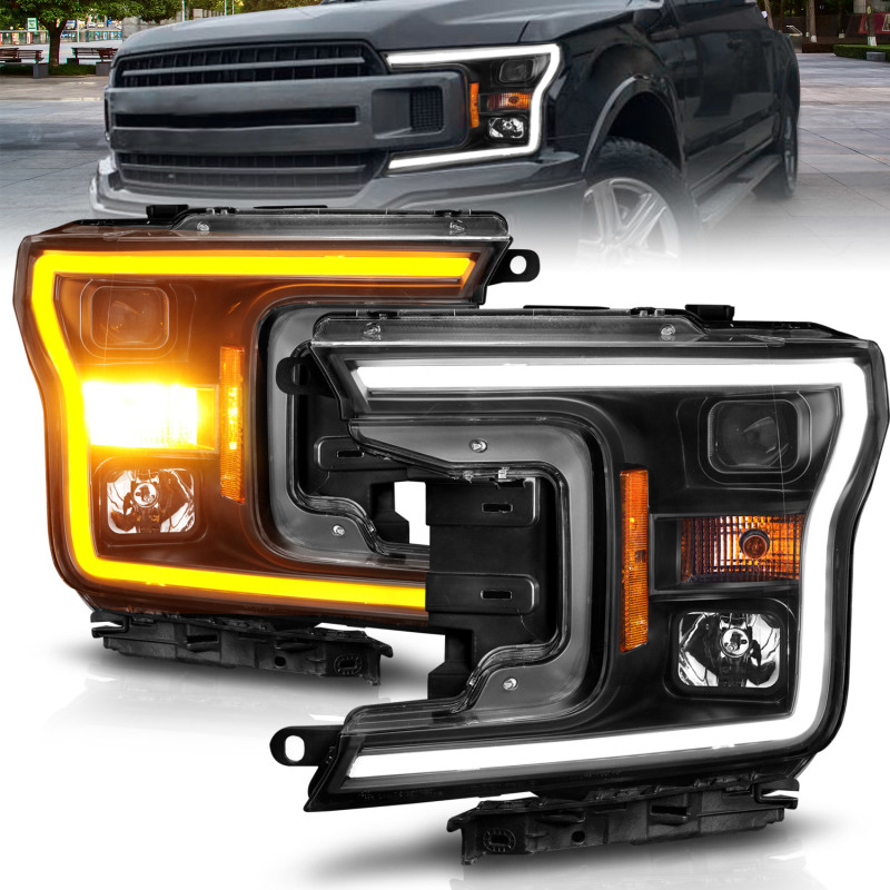 ANZO 2018-2020 Ford F-150 Projector Headlight w/ Plank Style Switchback Black Housing thumbnail 3