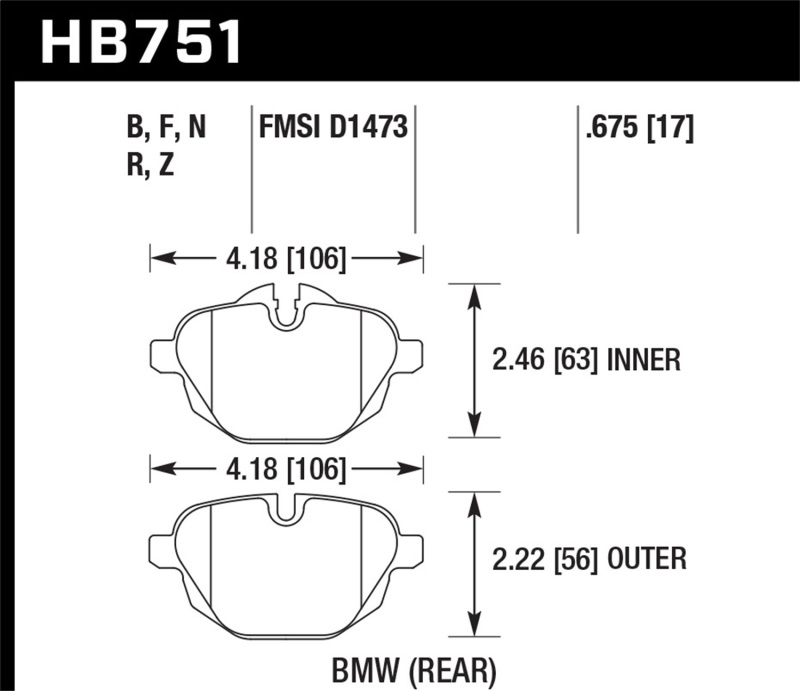 Hawk 2015 BMW 428i Gran Coupe / 11-16 535i / 11-16 X3/X4 HP Plus Rear Brake Pads thumbnail 2